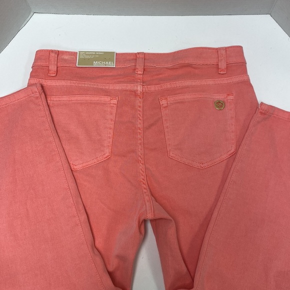 Michael Kors Izzy Cropped Skinny Mid-Rise Jeans (color coral) - Picture 6 of 10